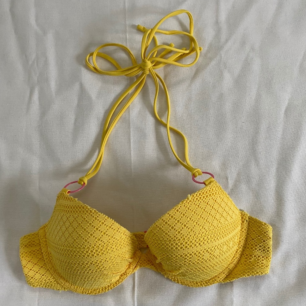Aerie American Eagle Yellow Mesh Bikini Top 34B
